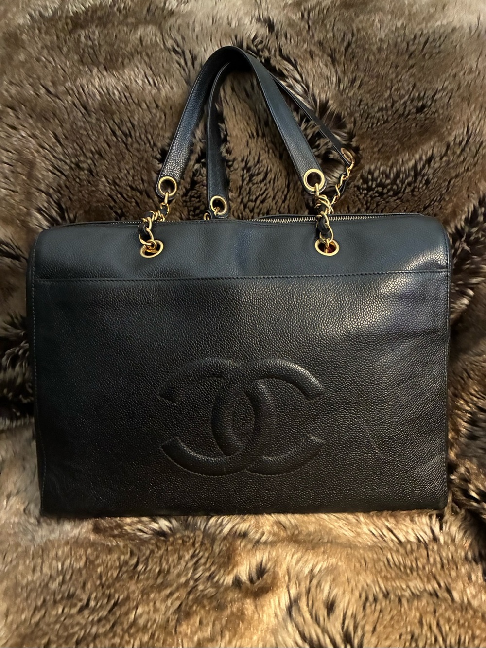 CHANEL Authentic Black Caviar Leather Satchel with Gold-Tone Hardware